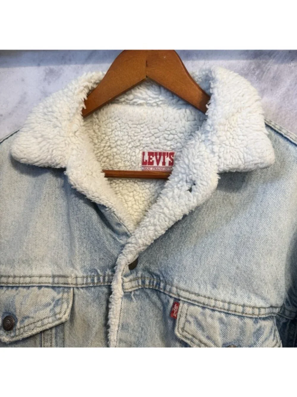 Vintage 80s Levi's Sherpa Denim Jacket Mens Small S Light Wash Made in USA